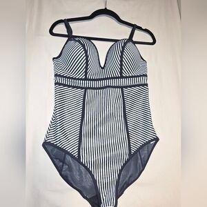SPANX Black and White Striped Swimsuit